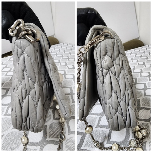 Miu Miu Matelasse Crystal Embellished Shoulder Bag Ash - Picture 9 of 16